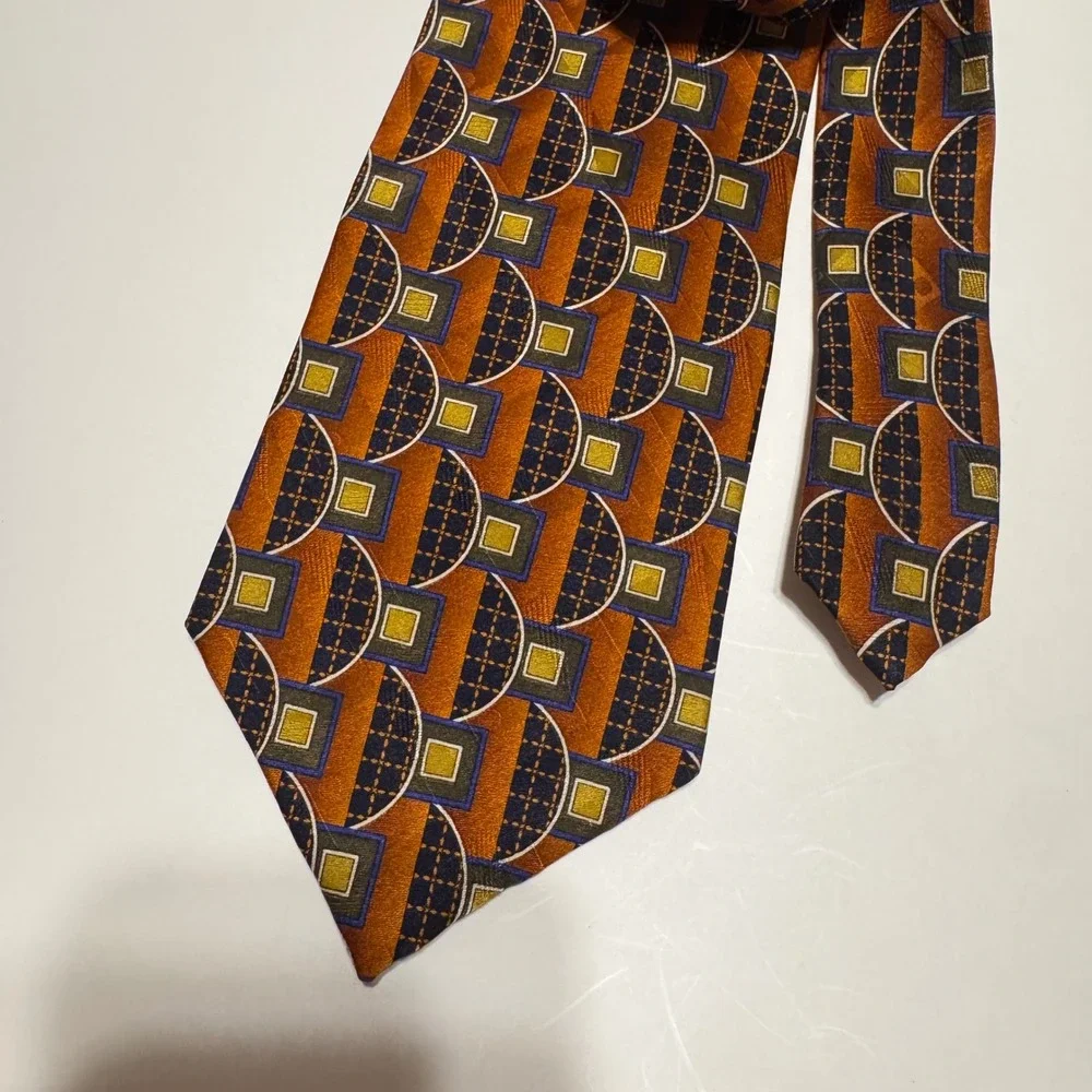 Zinc Men Geometric 100% Silk NeckTie Brown, Blue, Gold‎ Pattern, Business